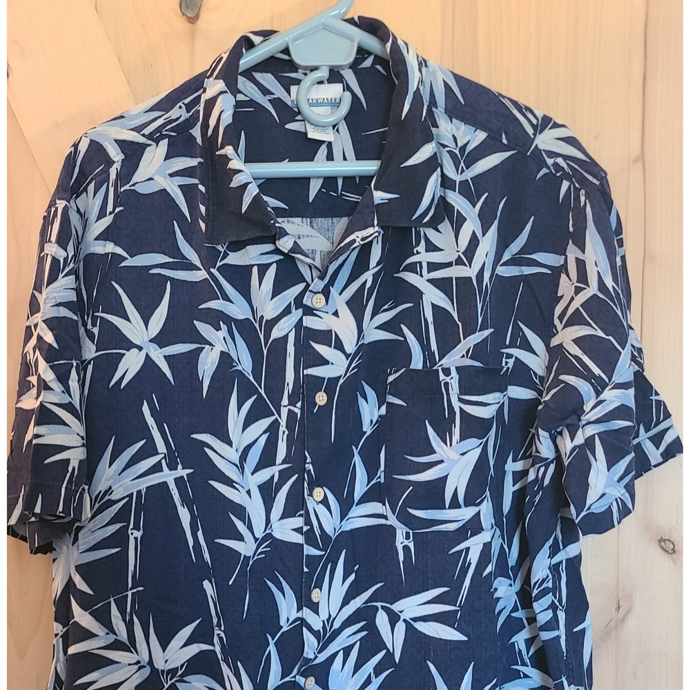Breakwater Men's XL Hawaiian Shirt, 98% Silk Blend Blue Bamboo Print, Summer